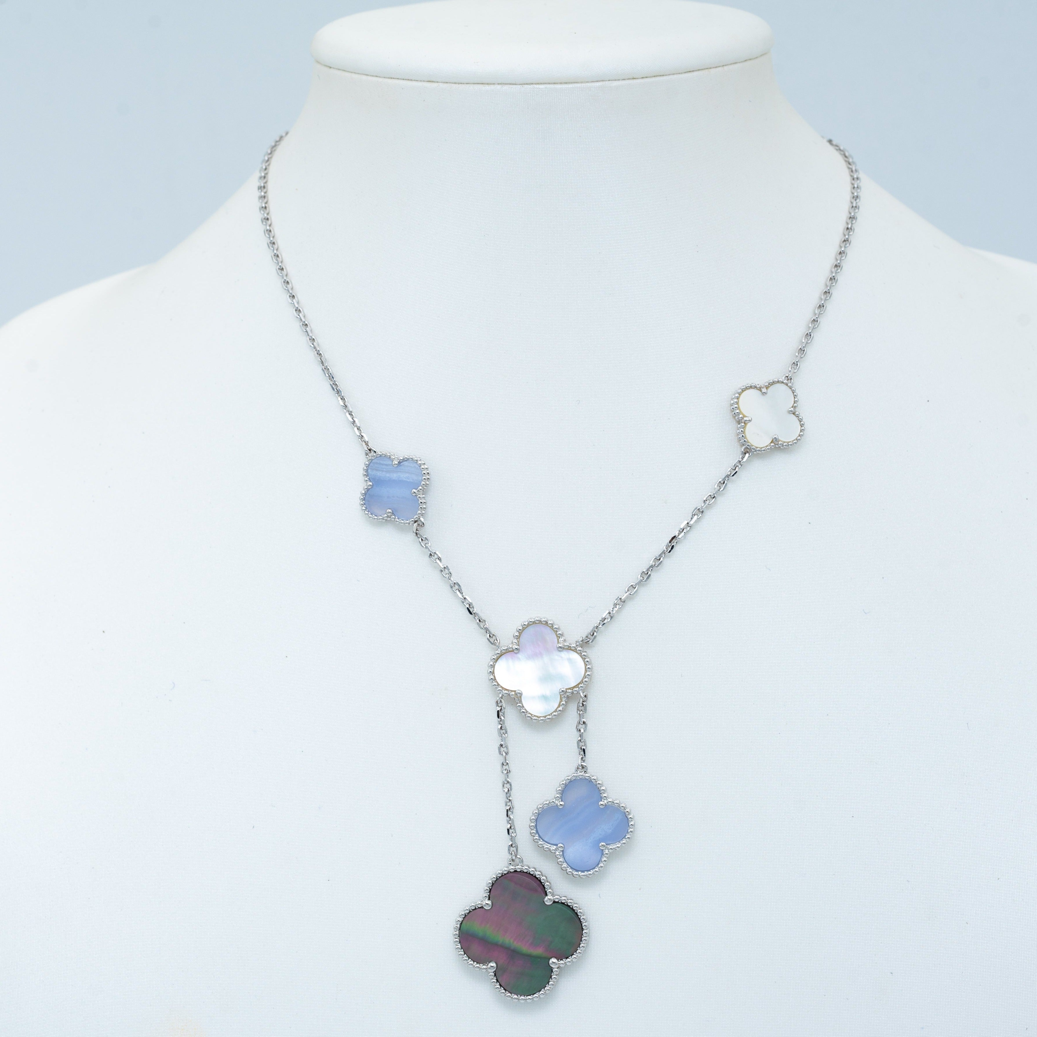 [LUXE JEWELRY]CLOVER MOP CHALCEDONY NECKLACE SILVER 6 MOTIF