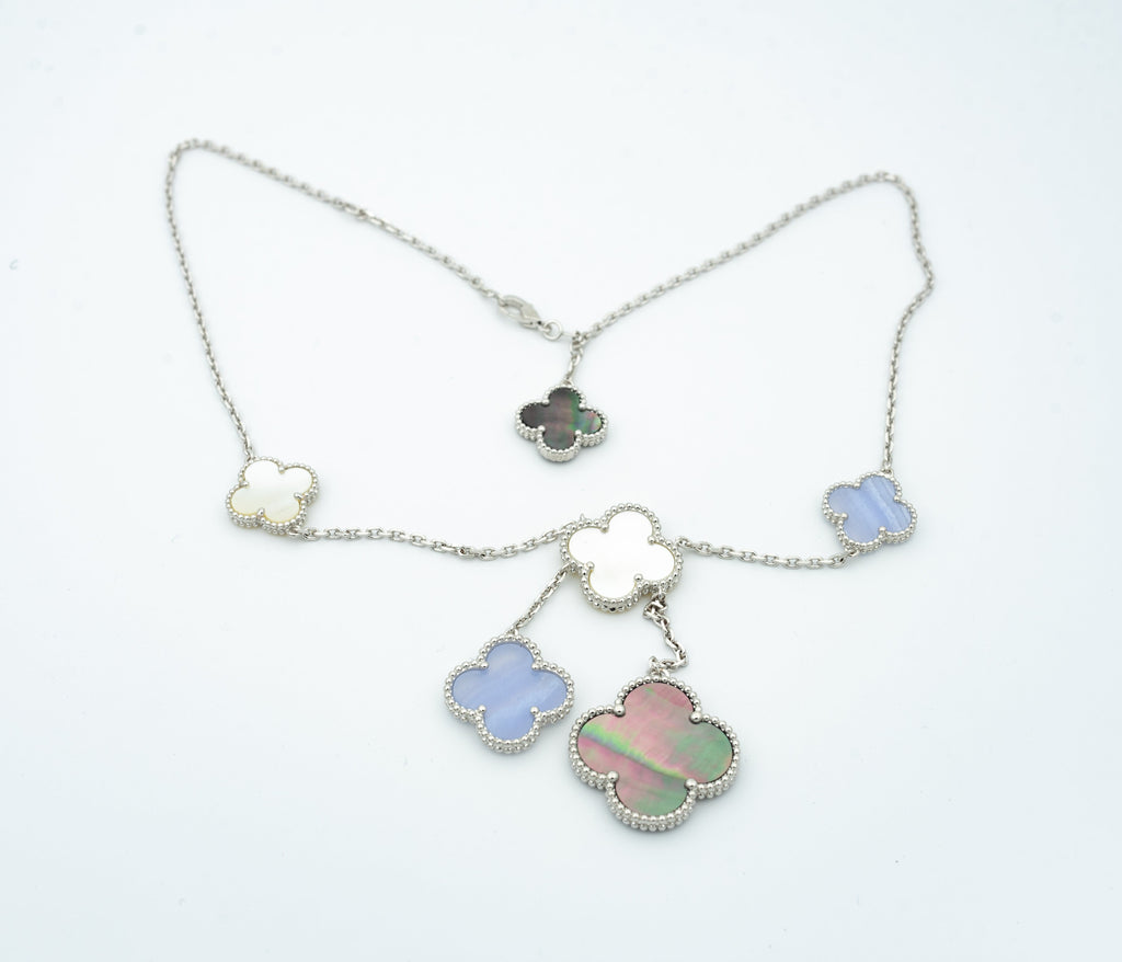 [LUXE JEWELRY]CLOVER MOP CHALCEDONY NECKLACE SILVER 6 MOTIF