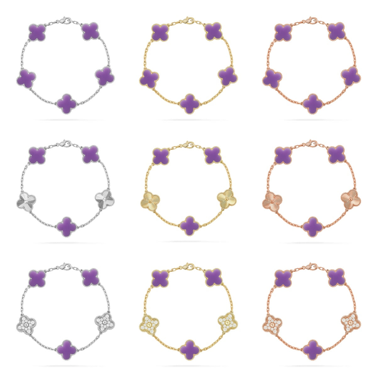 [LUXE JEWELRY]CLOVER 5 MOTIF LIGHT PURPLE BRACELET COLLECTION