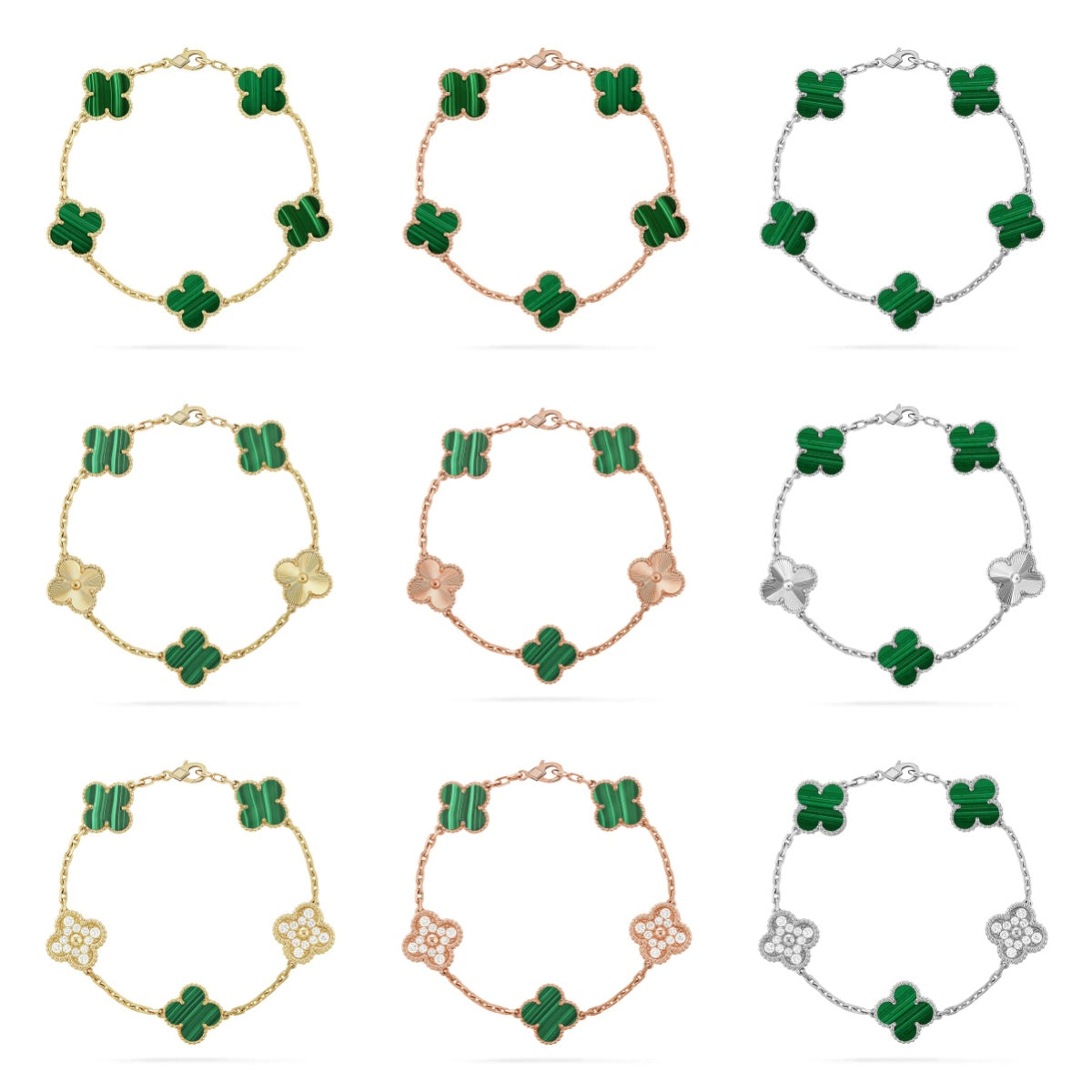 [Luxe] CLOVER 5 MOTIF MALACHITE BRACELET COLLECTION