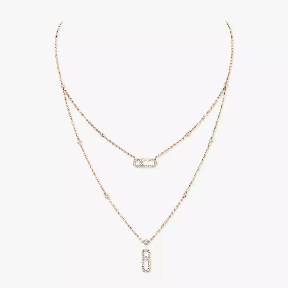 [LUXE]2 Rows Rose Gold Diamond Pave_ Necklace Move Uno