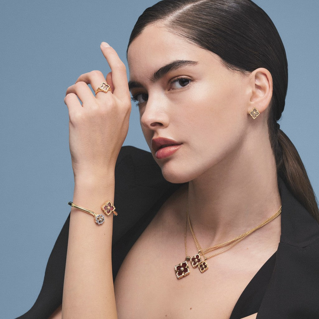 [LUXE JEWELRY]OPERA TULLE GOLD BUTTON EARRINGS ENAMELED ELEMENT