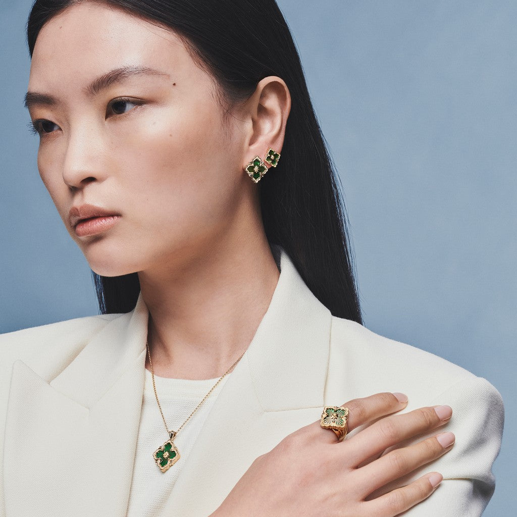 [LUXE JEWELRY]OPERA TULLE GOLD BUTTON EARRINGS ENAMELED ELEMENT