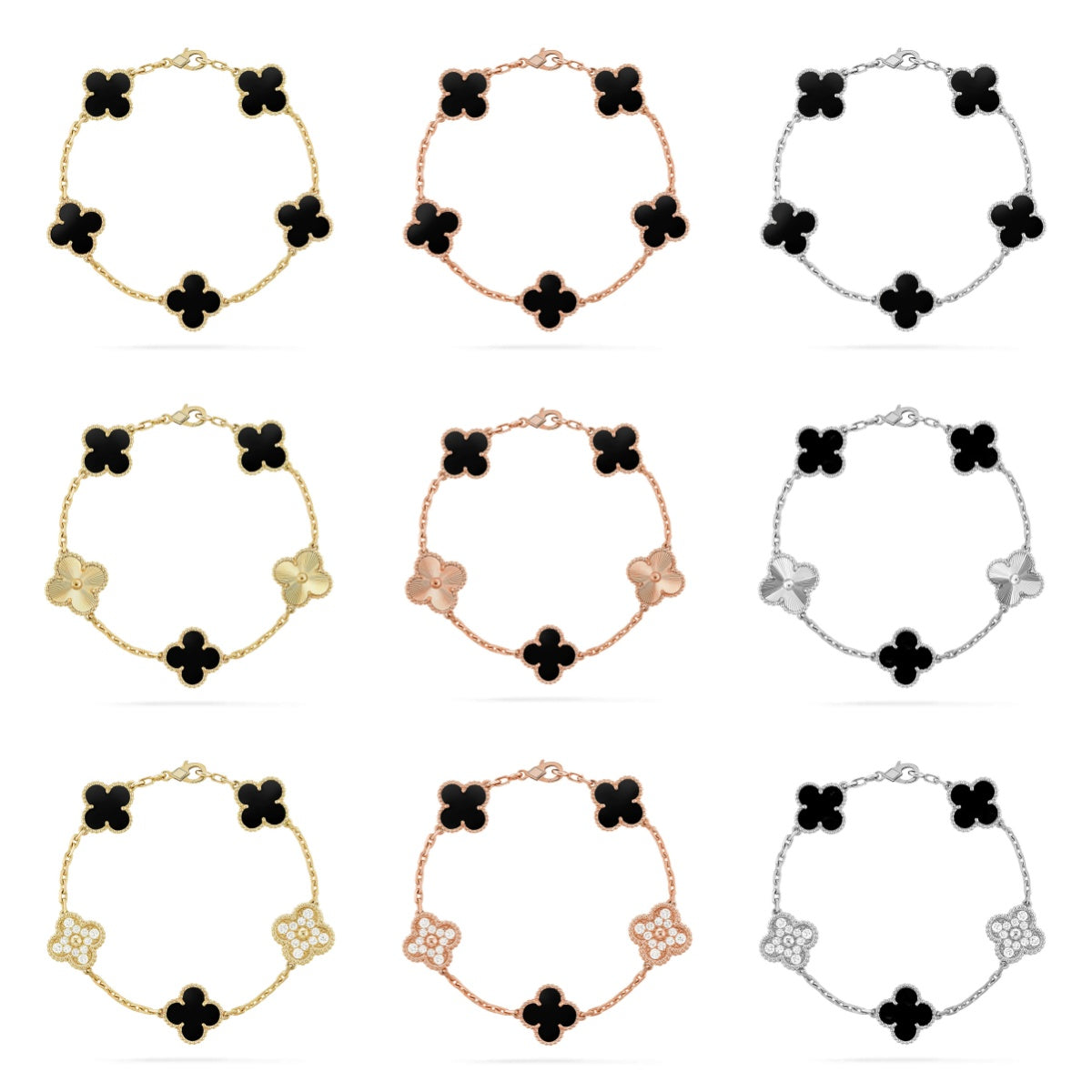 [LUXE JEWELRY] CLOVER 5 MOTIF ONYXS BRACELET COLLECTION