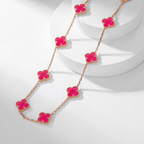 [LUXE JEWELRY]NEW CLOVER 10 MOTIFS PINK ENAMEL NECKLACE