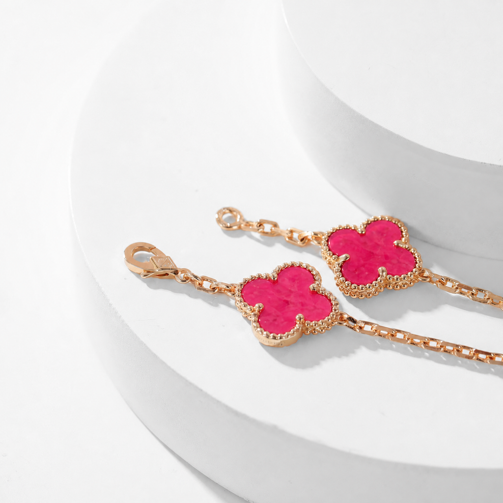 [LUXE JEWELRY]NEW CLOVER 10 MOTIFS PINK ENAMEL NECKLACE