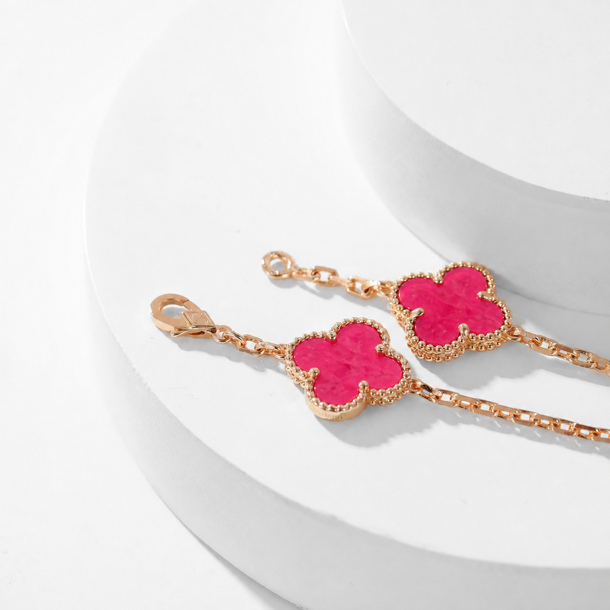 [LUXE JEWELRY]NEW CLOVER 10 MOTIFS PINK ENAMEL NECKLACE