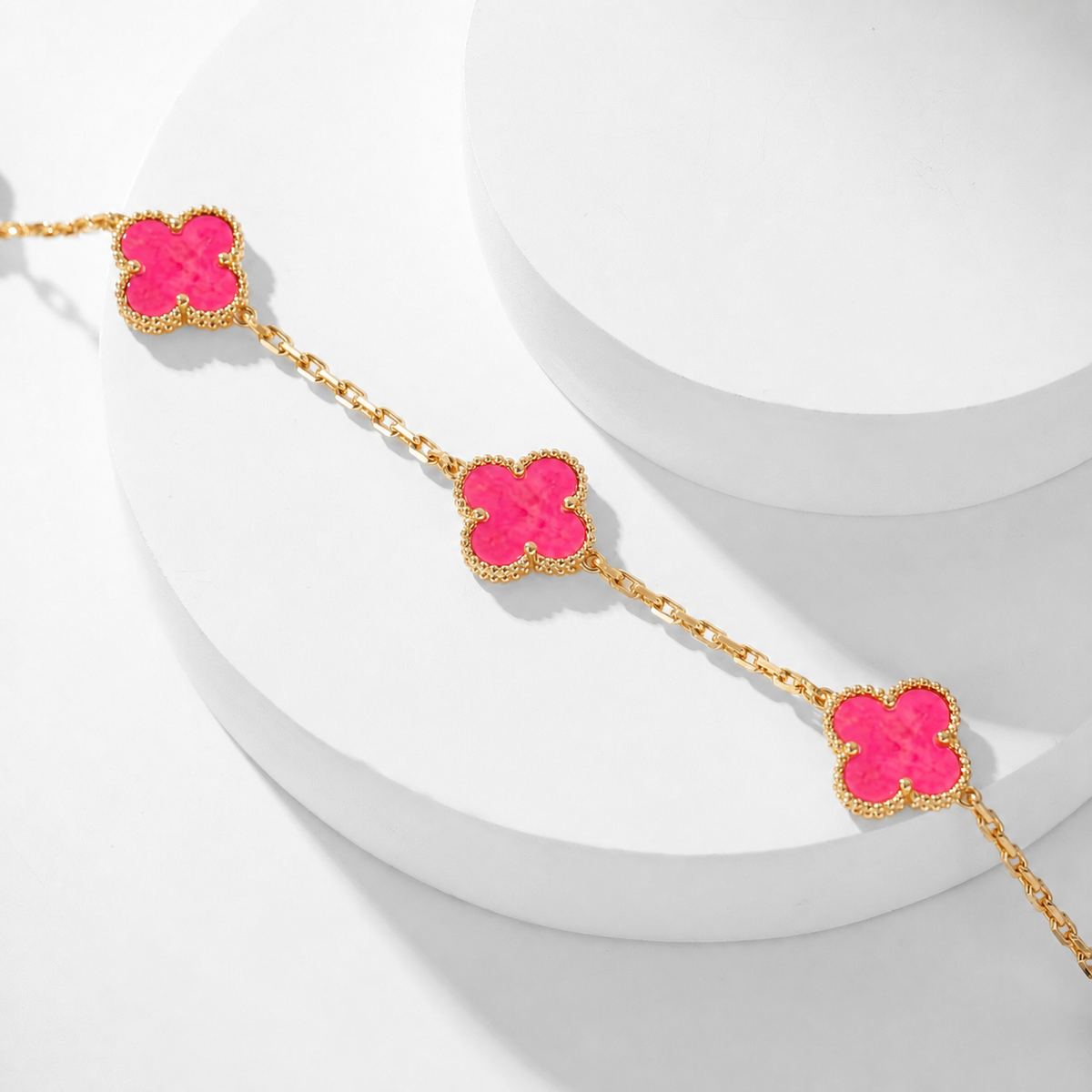 [LUXE JEWELRY]NEW CLOVER 10 MOTIFS PINK ENAMEL NECKLACE