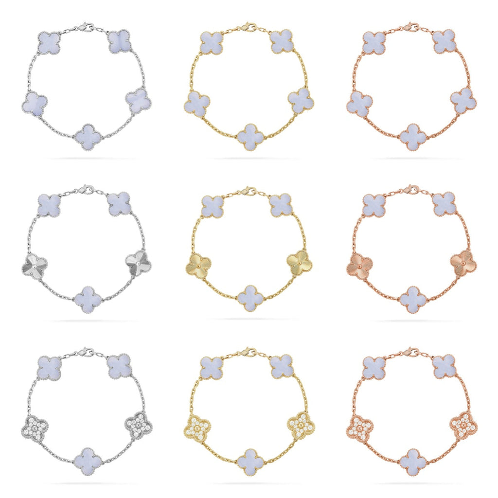 [LUXE JEWELRY] CLOVER 5 MOTIF PURPLE CHALCEDONY BRACELET COLLECTION