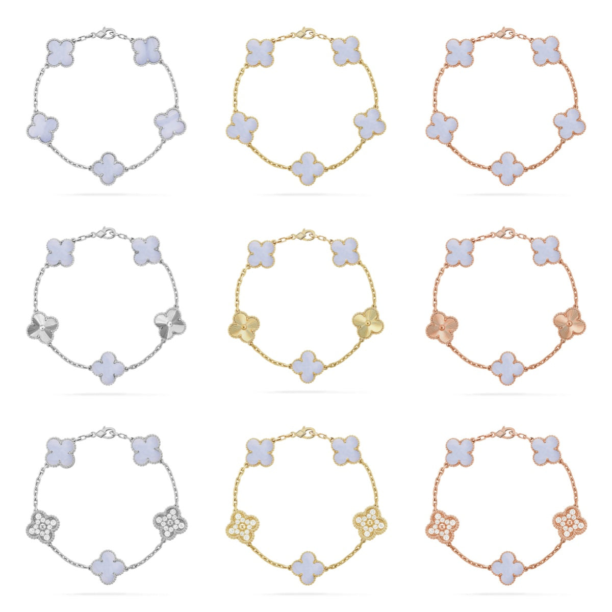 [LUXE JEWELRY] CLOVER 5 MOTIF PURPLE CHALCEDONY BRACELET COLLECTION