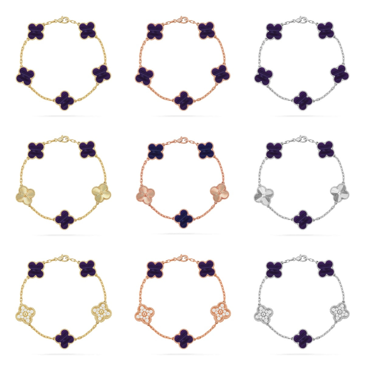 [LUXE JEWELRY]CLOVER 5 MOTIF PURPLE STRIPES BRACELET COLLECTION