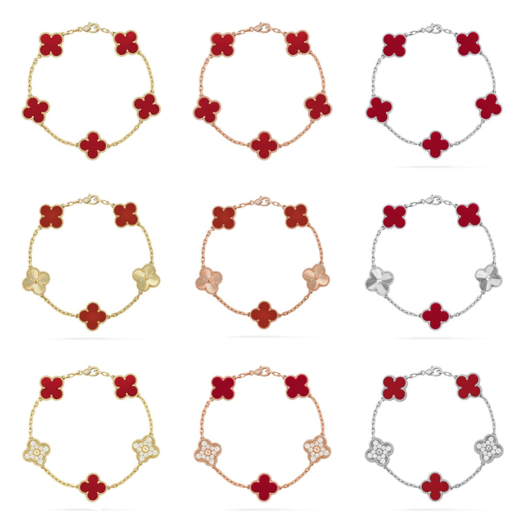 [LUXE JEWELRY] CLOVER 5 MOTIF RED CORNELIAN BRACELET COLLECTION