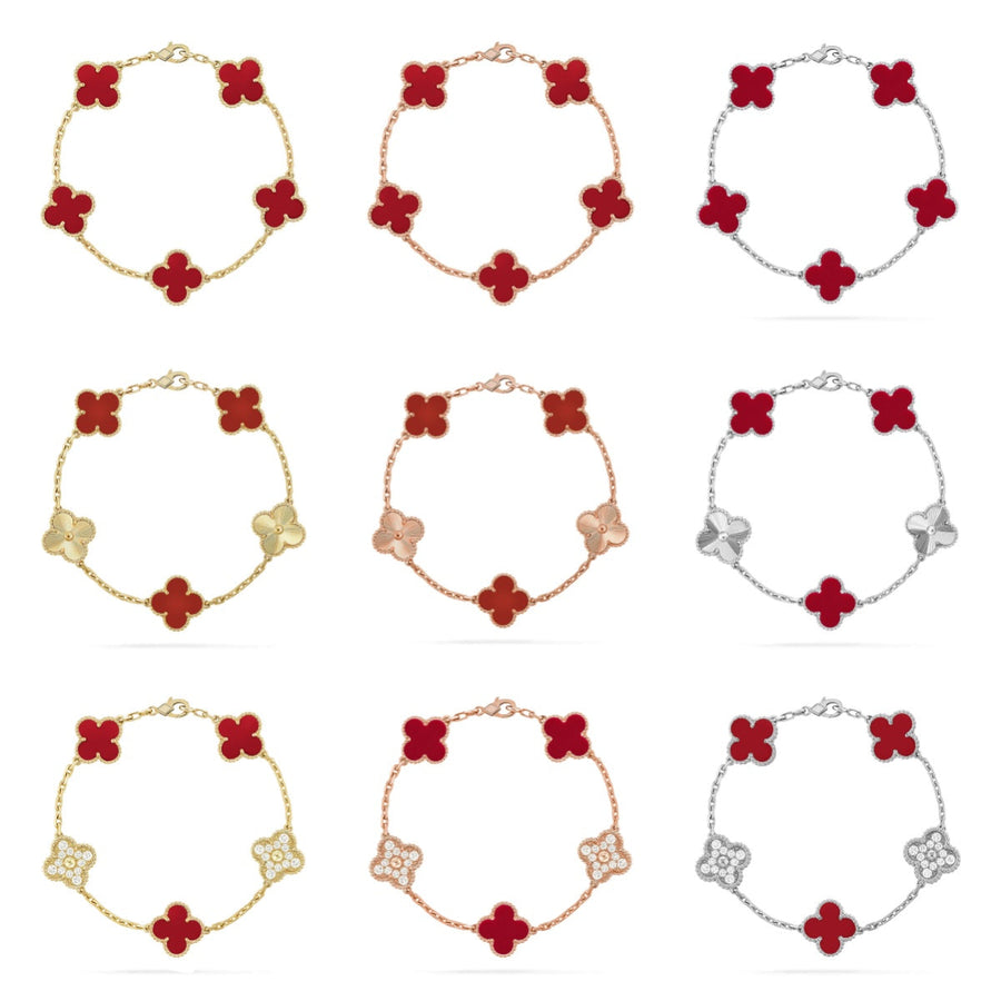 [LUXE JEWELRY] CLOVER 5 MOTIF RED CORNELIAN BRACELET COLLECTION