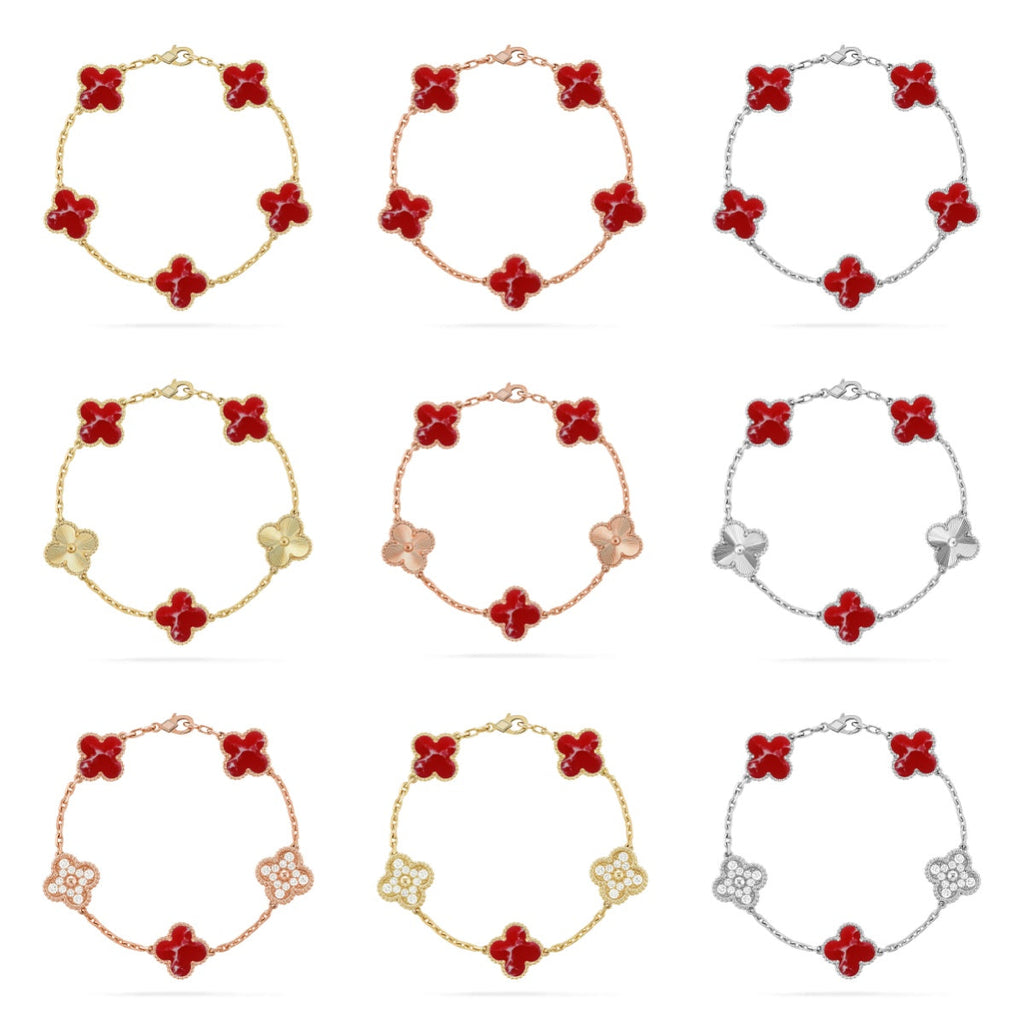 [LUXE JEWELRY]CLOVER 5 MOTIF RED PATTERN BRACELET COLLECTION