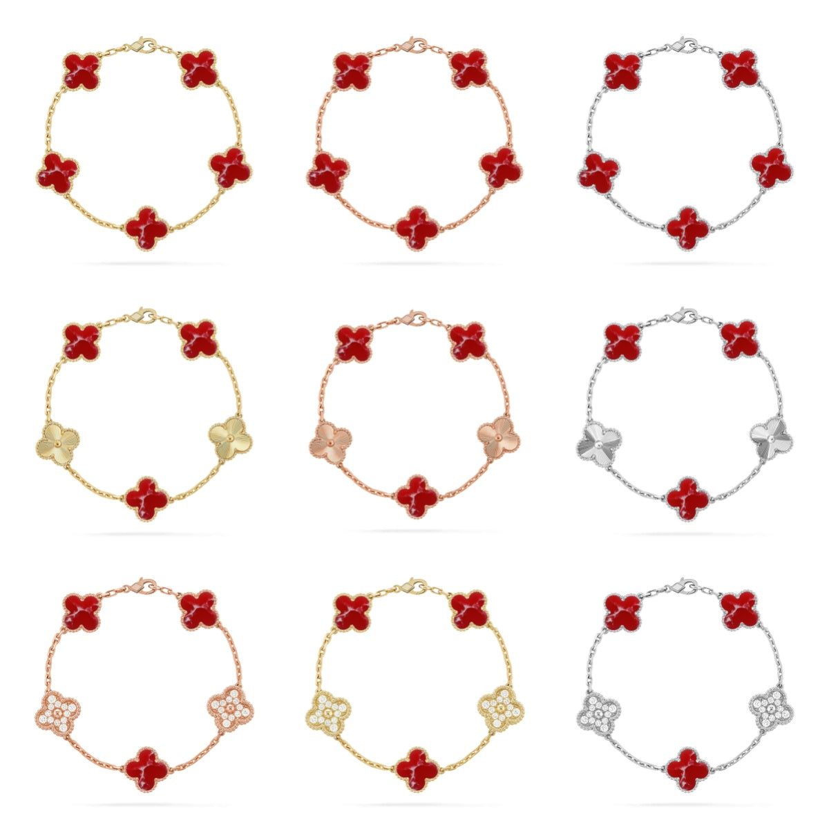 [LUXE JEWELRY]CLOVER 5 MOTIF RED PATTERN BRACELET COLLECTION