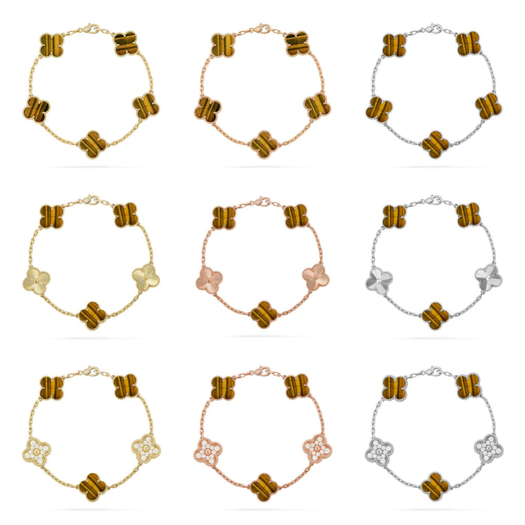 [LUXE JEWELRY] CLOVER 5 MOTIFS TIGER EYE BRACELET COLLECTION