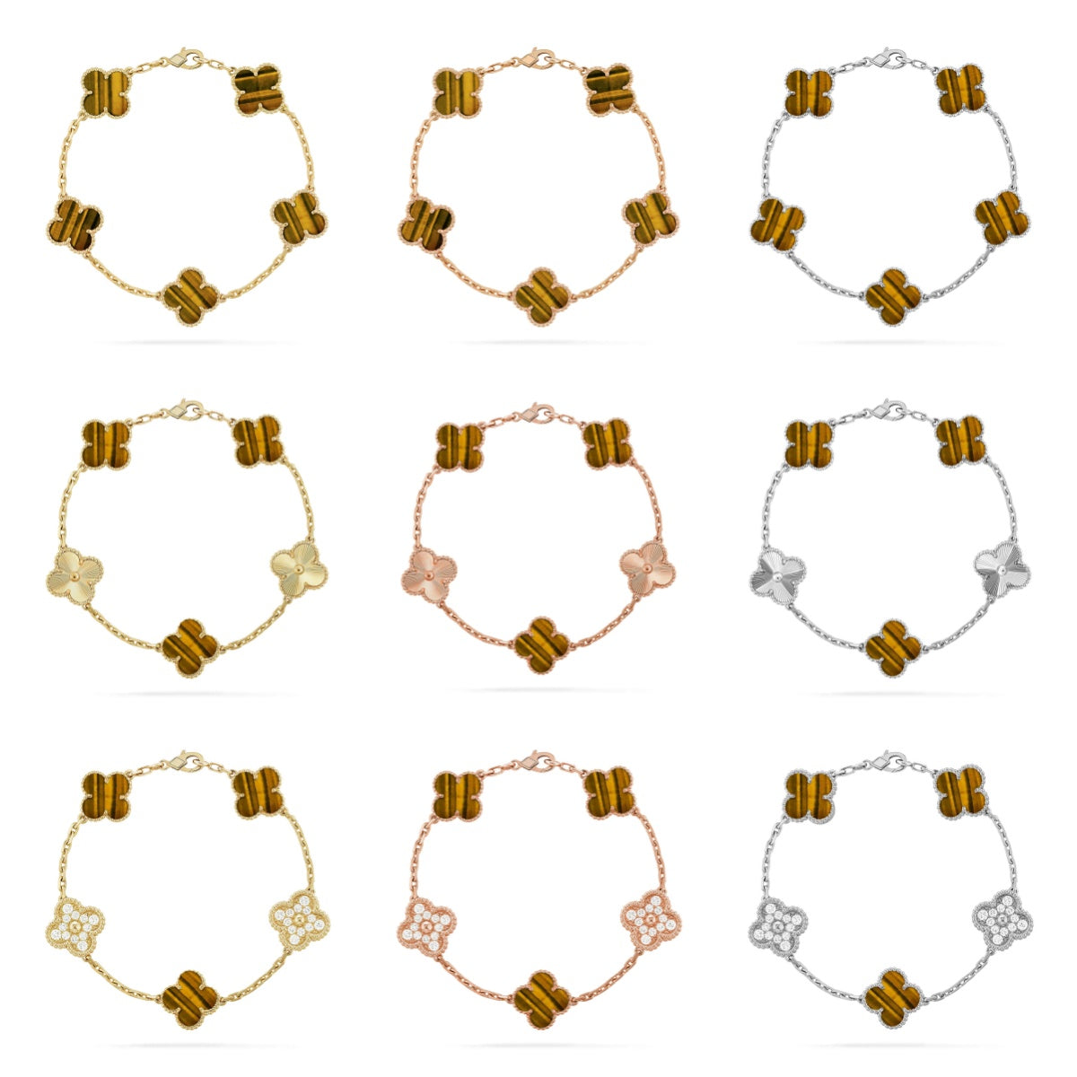[LUXE JEWELRY] CLOVER 5 MOTIFS TIGER EYE BRACELET COLLECTION