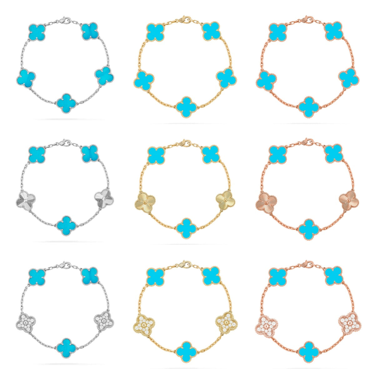 [Luxe] CLOVER 5 MOTIF TURQUOISE BRACELET COLLECTION