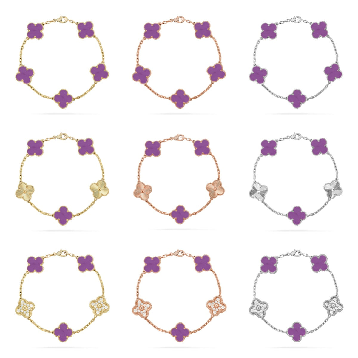 [LUXE JEWELRY] CLOVER 5 MOTIF VIOLET BRACELET COLLECTION