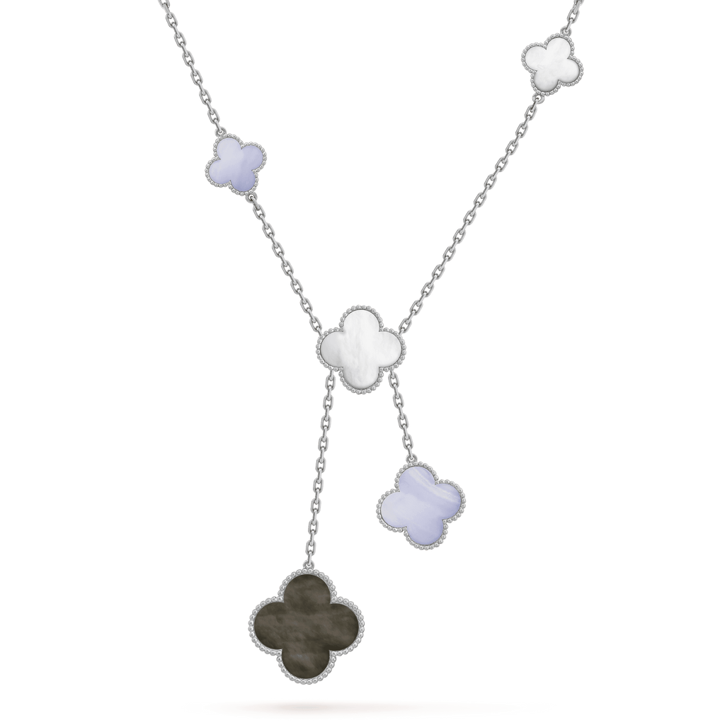 [LUXE JEWELRY]CLOVER MOP CHALCEDONY NECKLACE SILVER 6 MOTIF