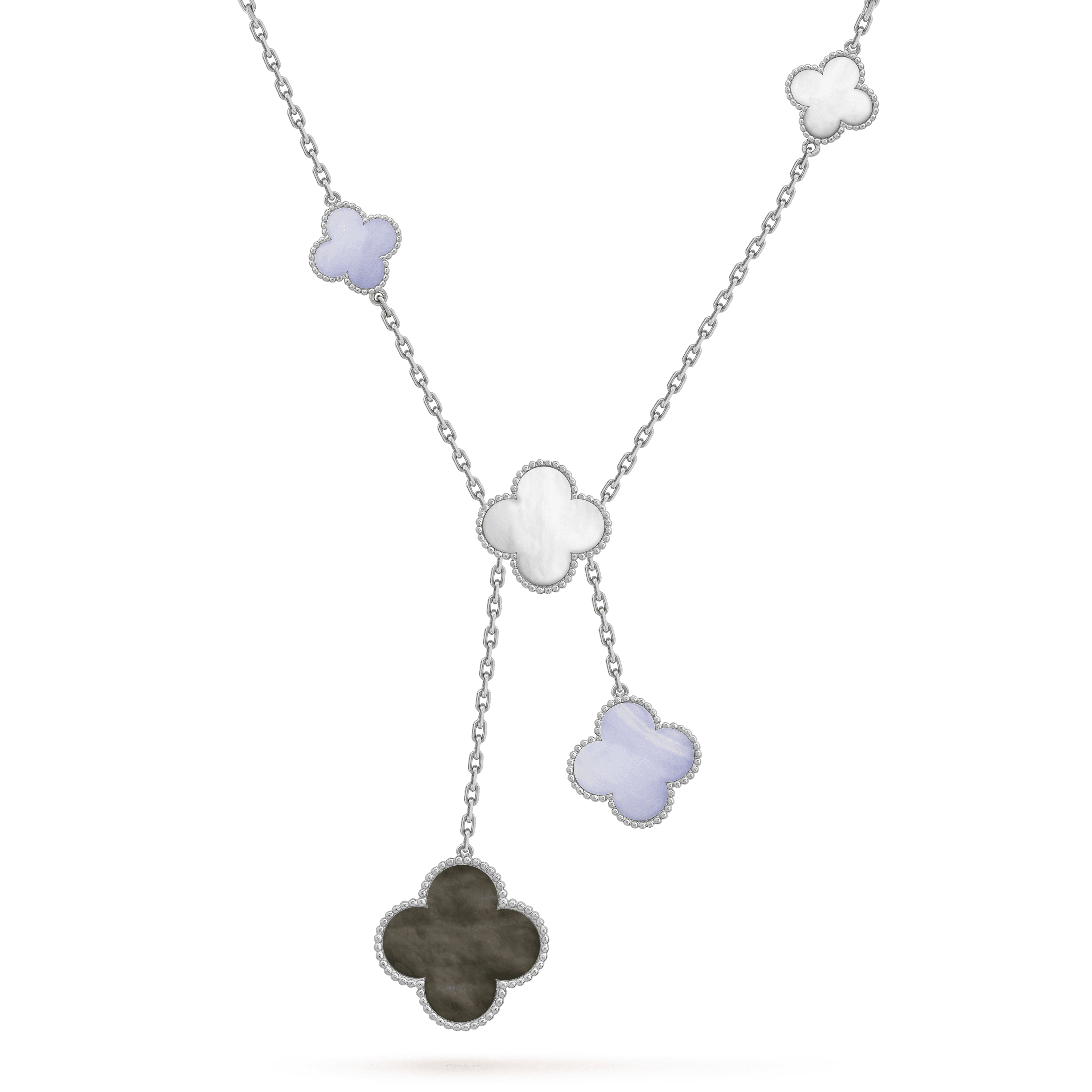 [LUXE JEWELRY]CLOVER MOP CHALCEDONY NECKLACE SILVER 6 MOTIF