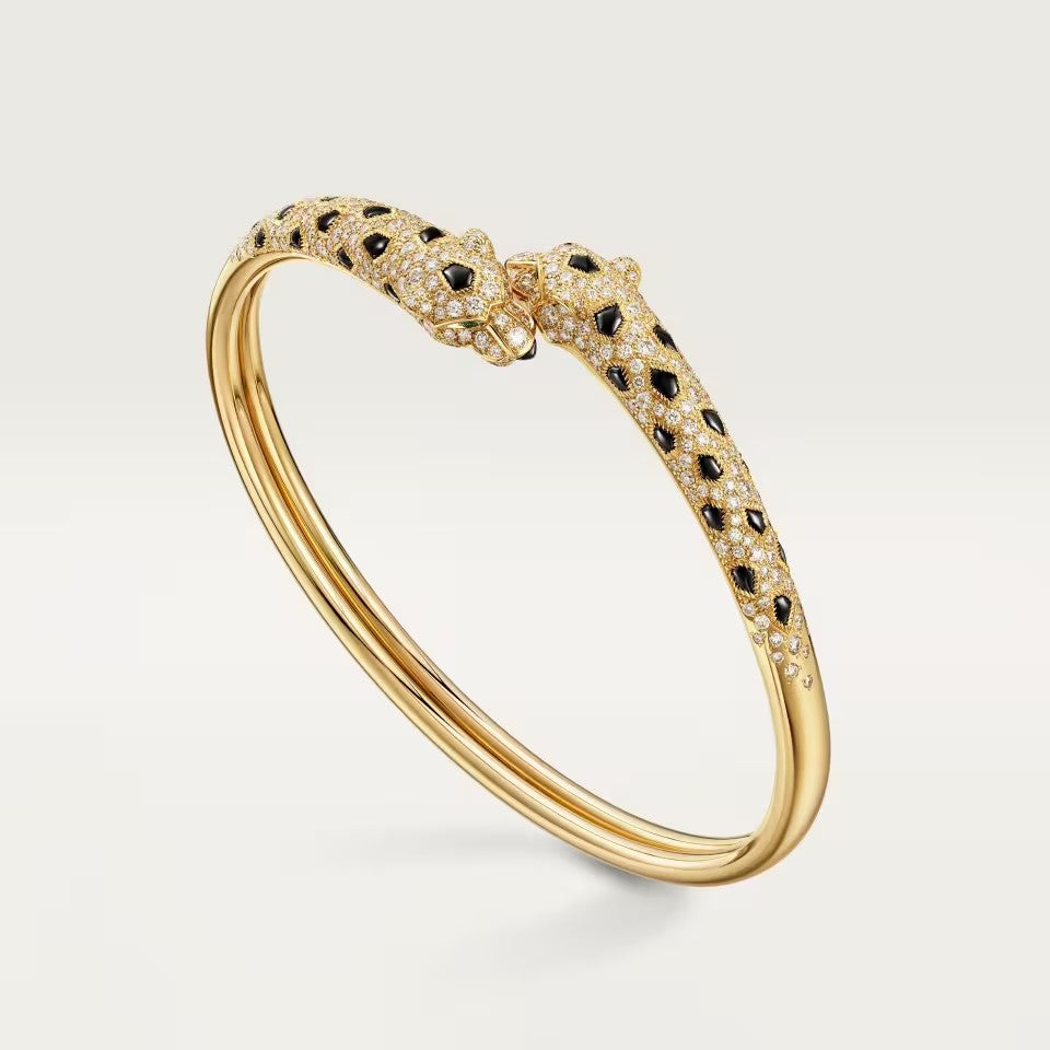 [LUXE JEWELRY] PANTHERE DOUBLE HEADED HALF DIAMOND OPEN BRACELET