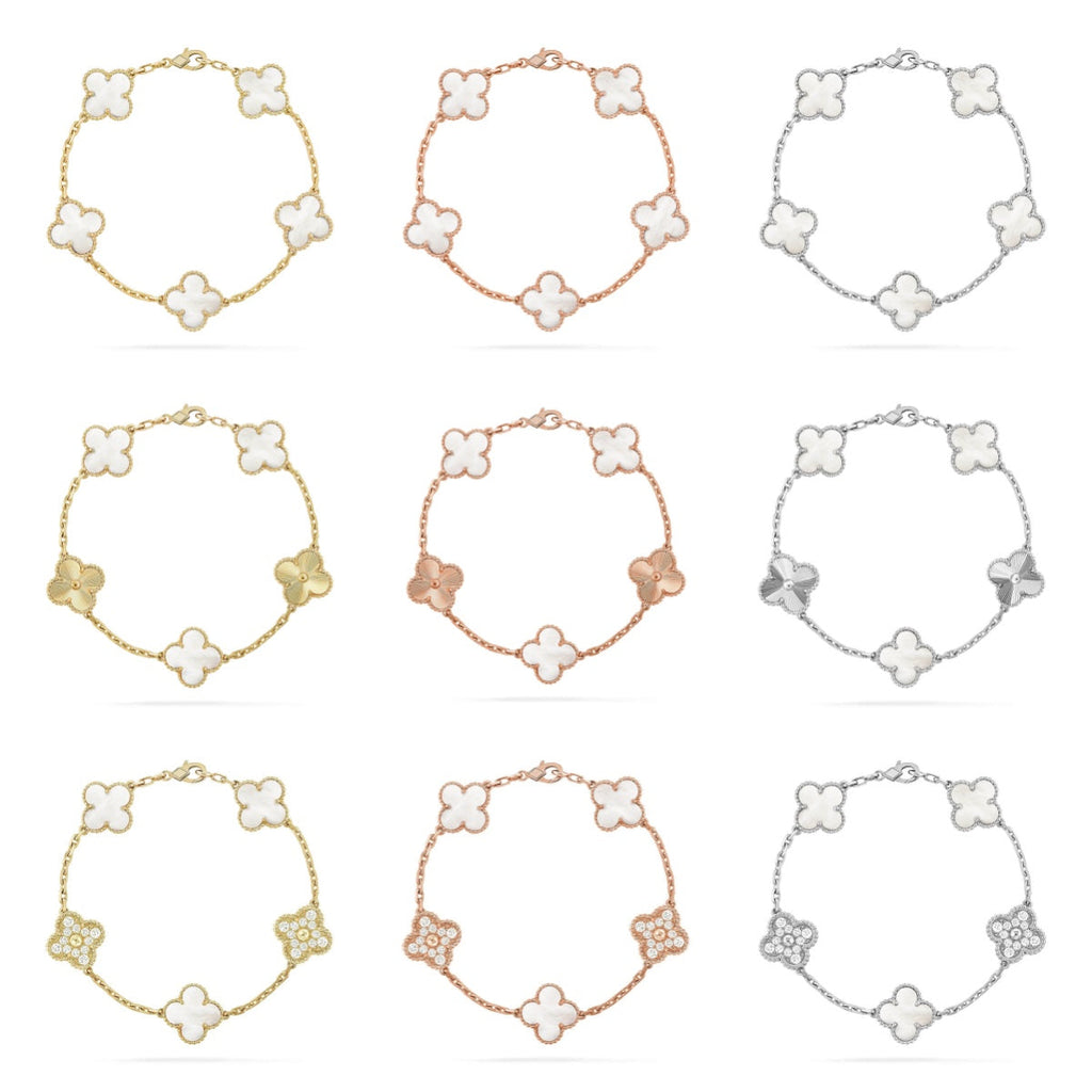 [LUXE JEWELRY]CLOVER WHITE PEARL MOP 5 MOTIF BRACELET COLLECTION