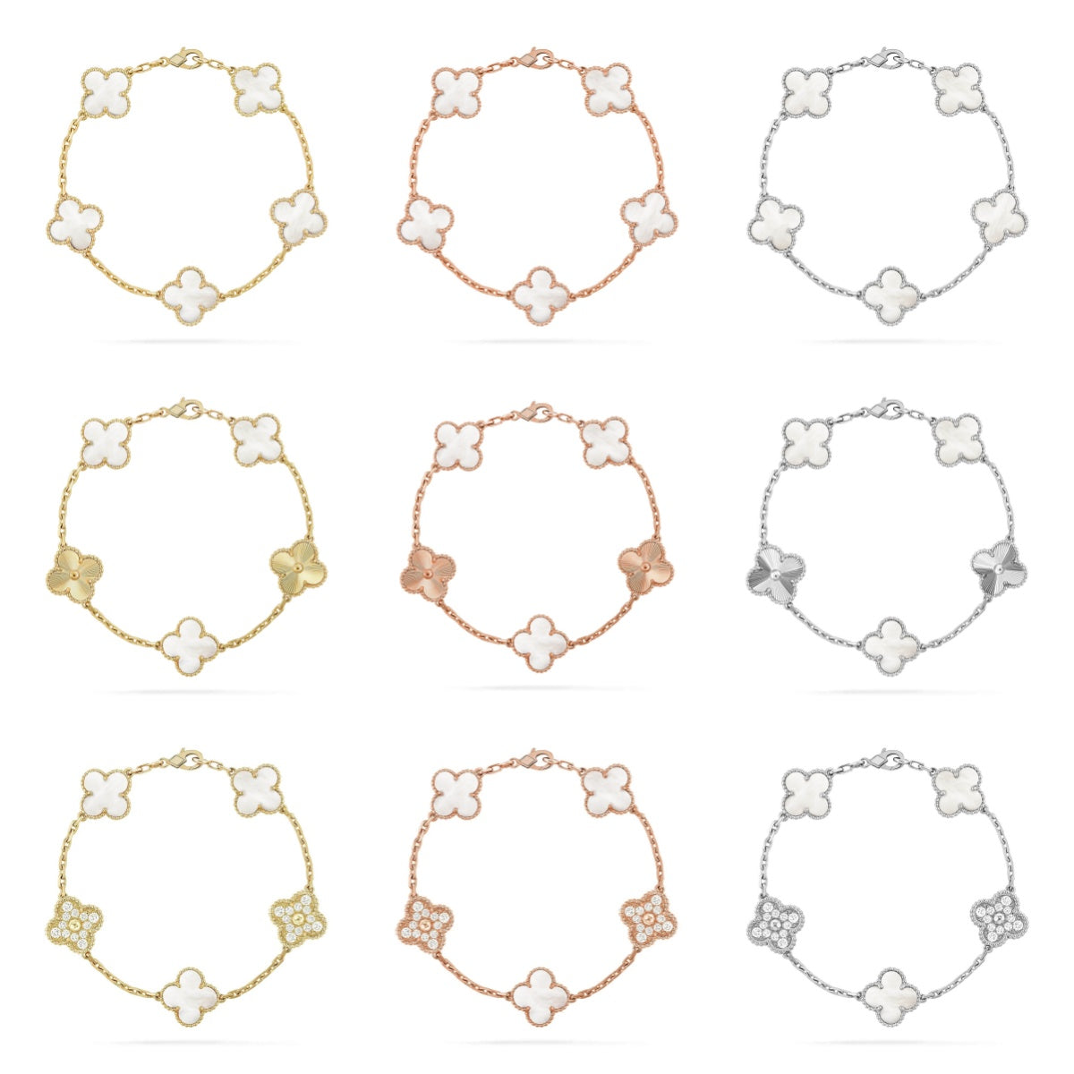 [LUXE JEWELRY]CLOVER WHITE PEARL MOP 5 MOTIF BRACELET COLLECTION