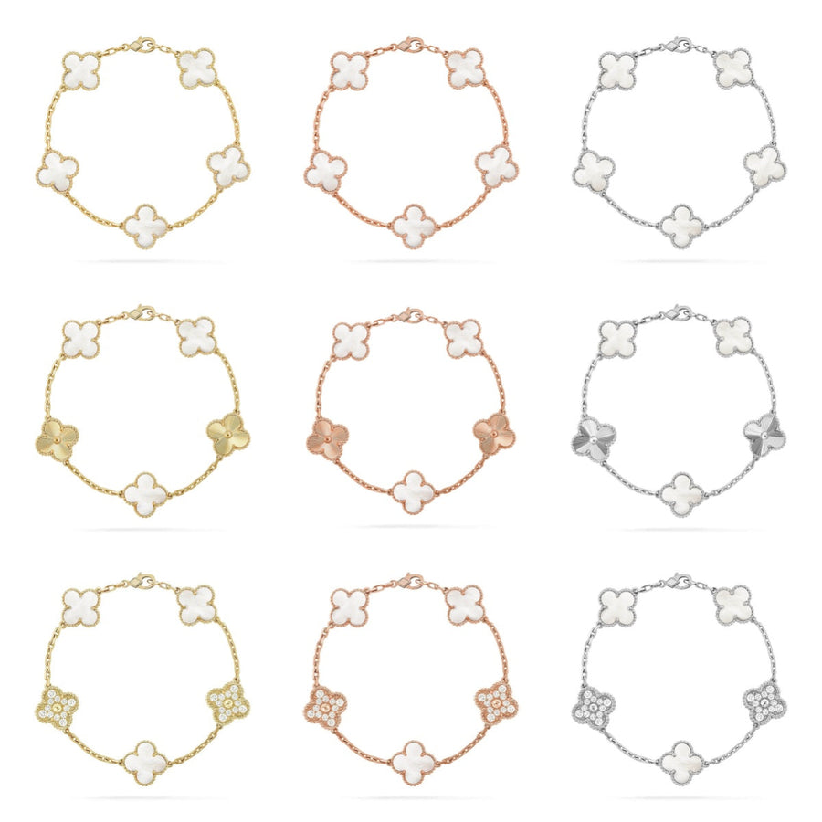 [LUXE JEWELRY]CLOVER WHITE PEARL MOP 5 MOTIF BRACELET COLLECTION