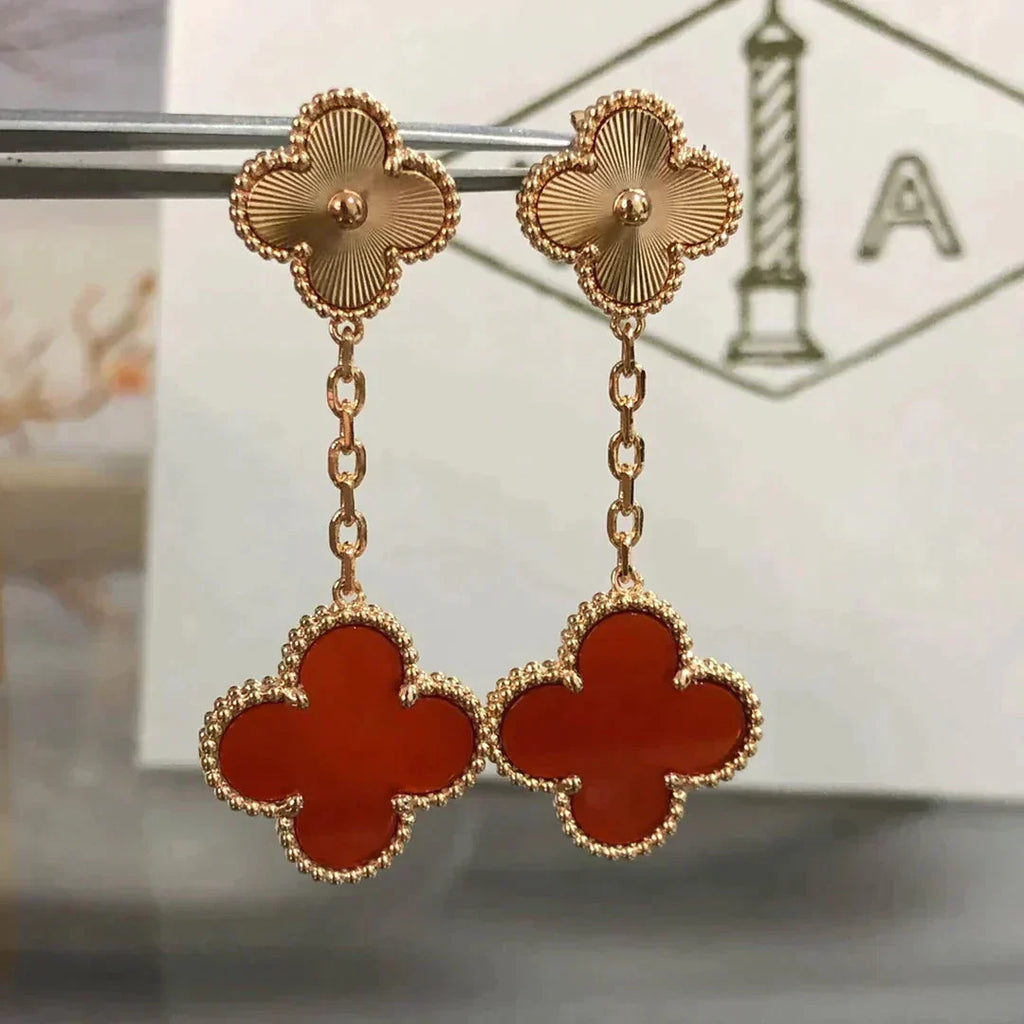 [LUXE JEWELRY]CLOVER 2 MOTIF  LASER CARNELIAN EARRINGS