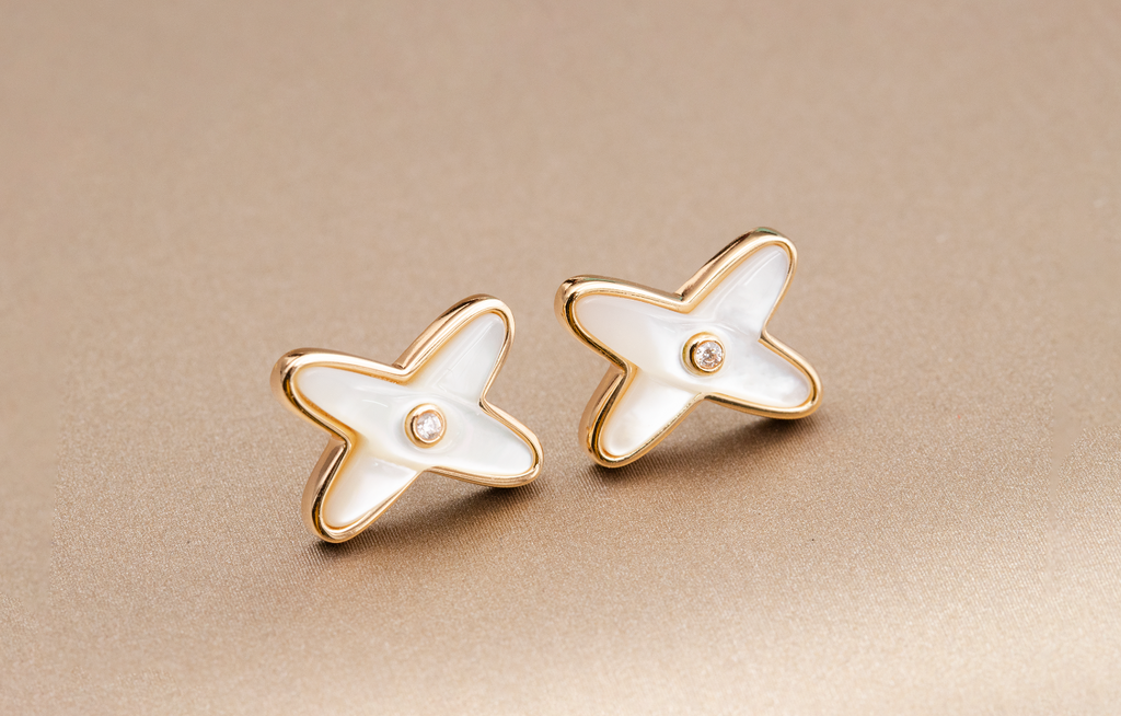 [LUXE JEWELRY]JEUX DE WHITE MOP ROSE GOLD DIAMOND EARRINGS