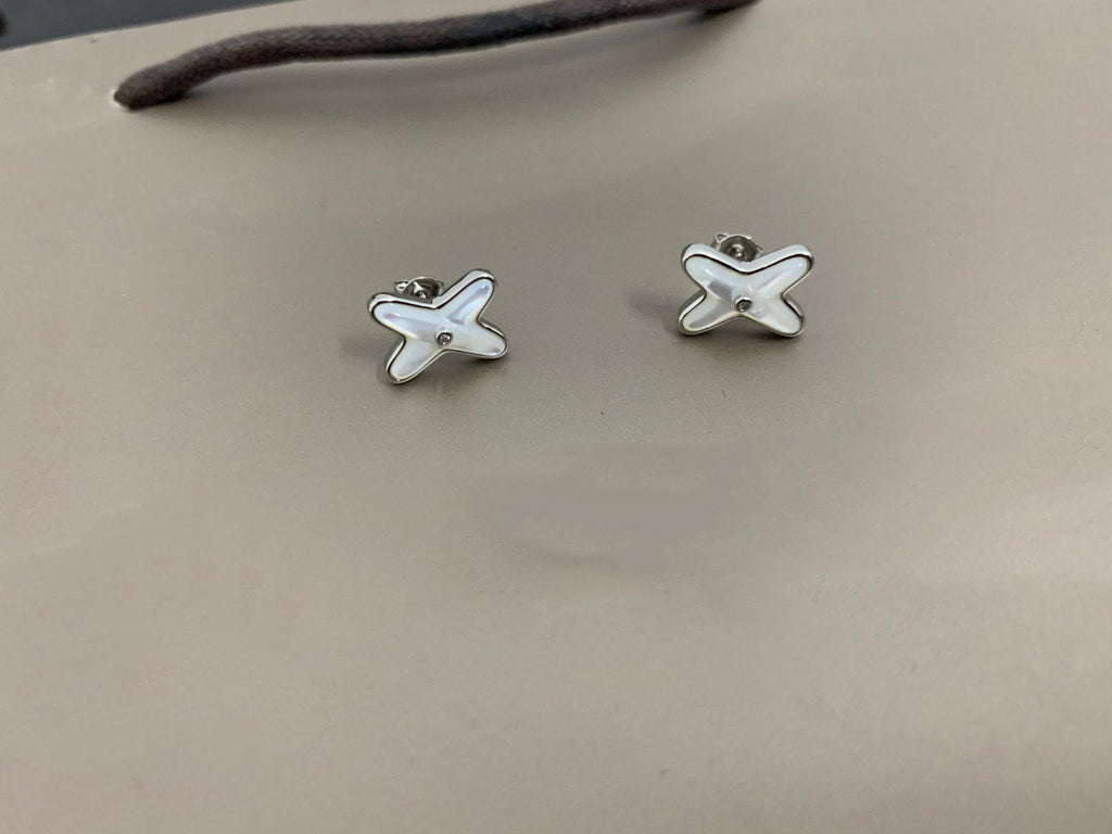 [LUXE JEWELRY]JEUX DE WHITE MOP SILVER DIAMOND EARRINGS