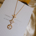 [LUXE JEWELRY]COLOR BLOSSOM LARIAT NECKLACE PINK GOLD WHITE MOTHER PEARL AND DIAMOND