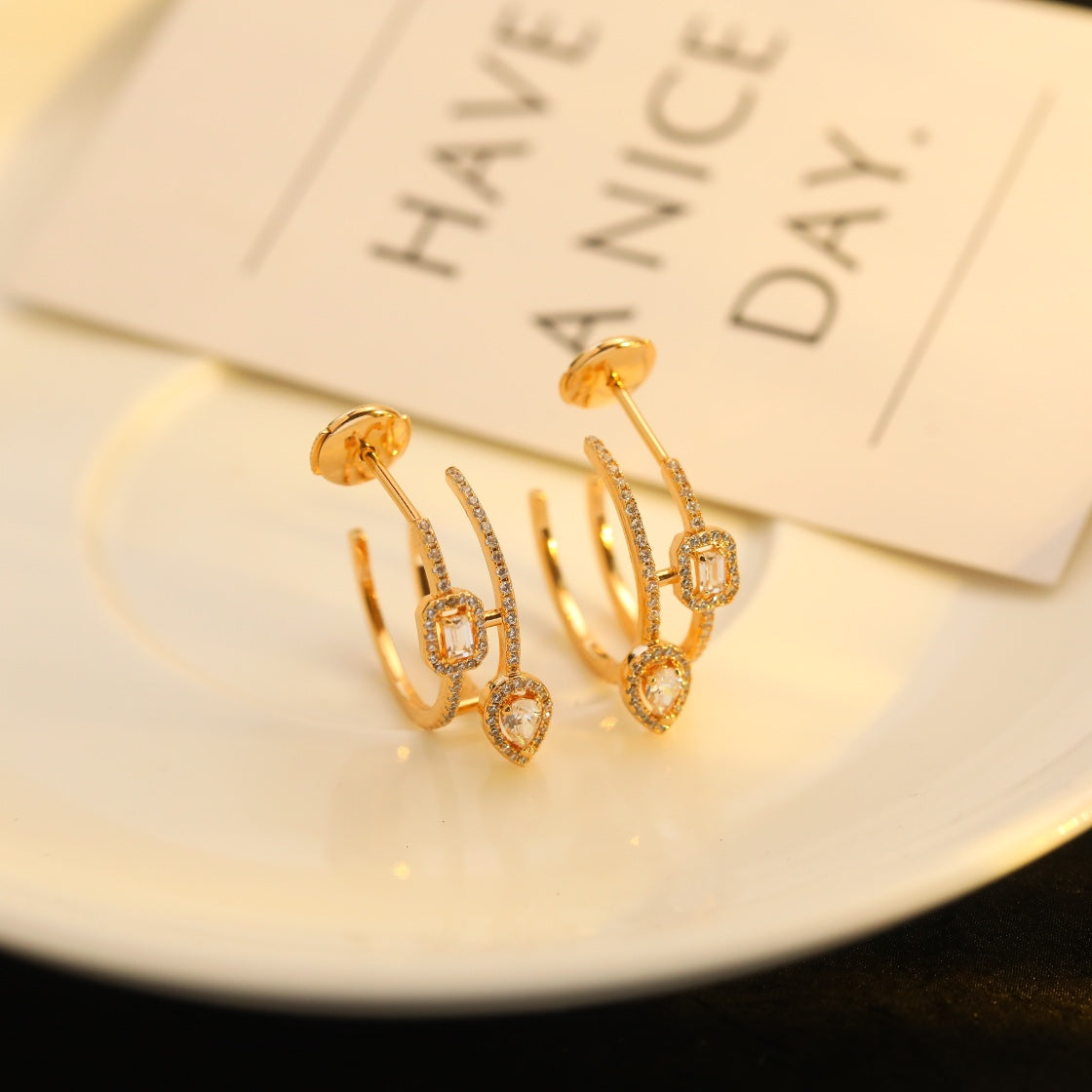 [LUXE JEWELRY]CREOLES MY TWIN 2 RANGS SILVER DIAMOND EARRINGS