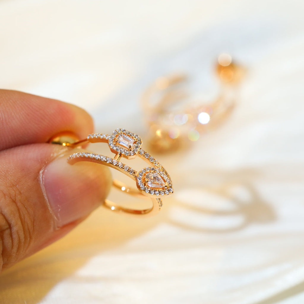 [LUXE JEWELRY]CREOLES MY TWIN 2 RANGS SILVER DIAMOND EARRINGS
