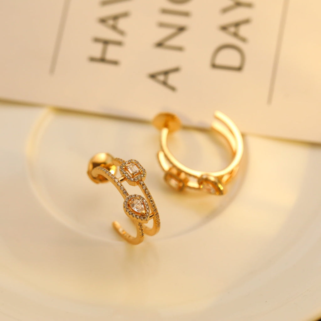 [Luxe Jewellery] CREOLES MY TWIN 2 RANGS SILVER DIAMOND EARRINGS