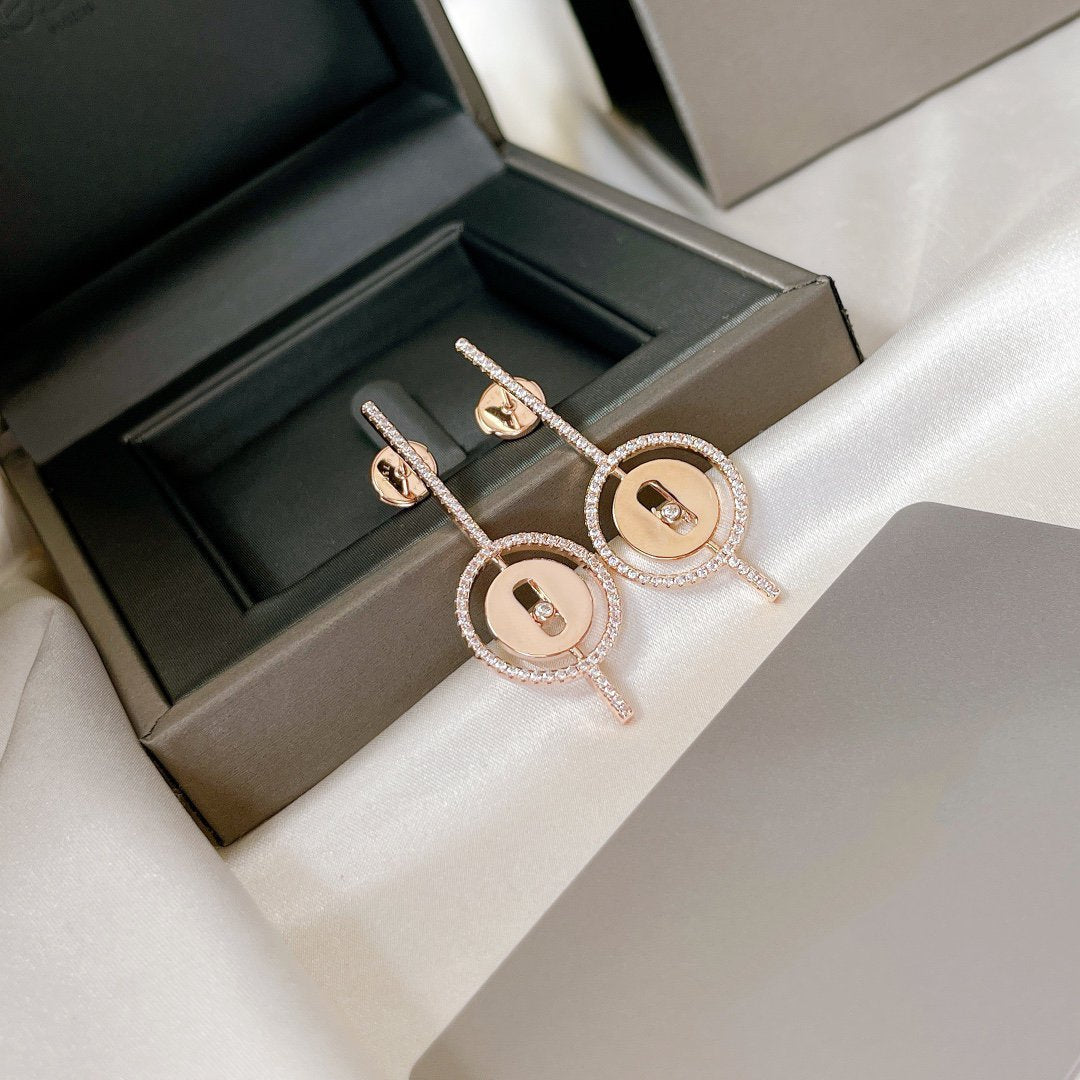 [LUXE JEWELRY]LUCKY MOVE ARROW PINK GOLD DIAMOND EARRINGS