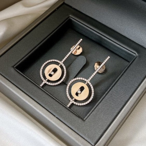 [LUXE JEWELRY]LUCKY MOVE ARROW PINK GOLD DIAMOND EARRINGS