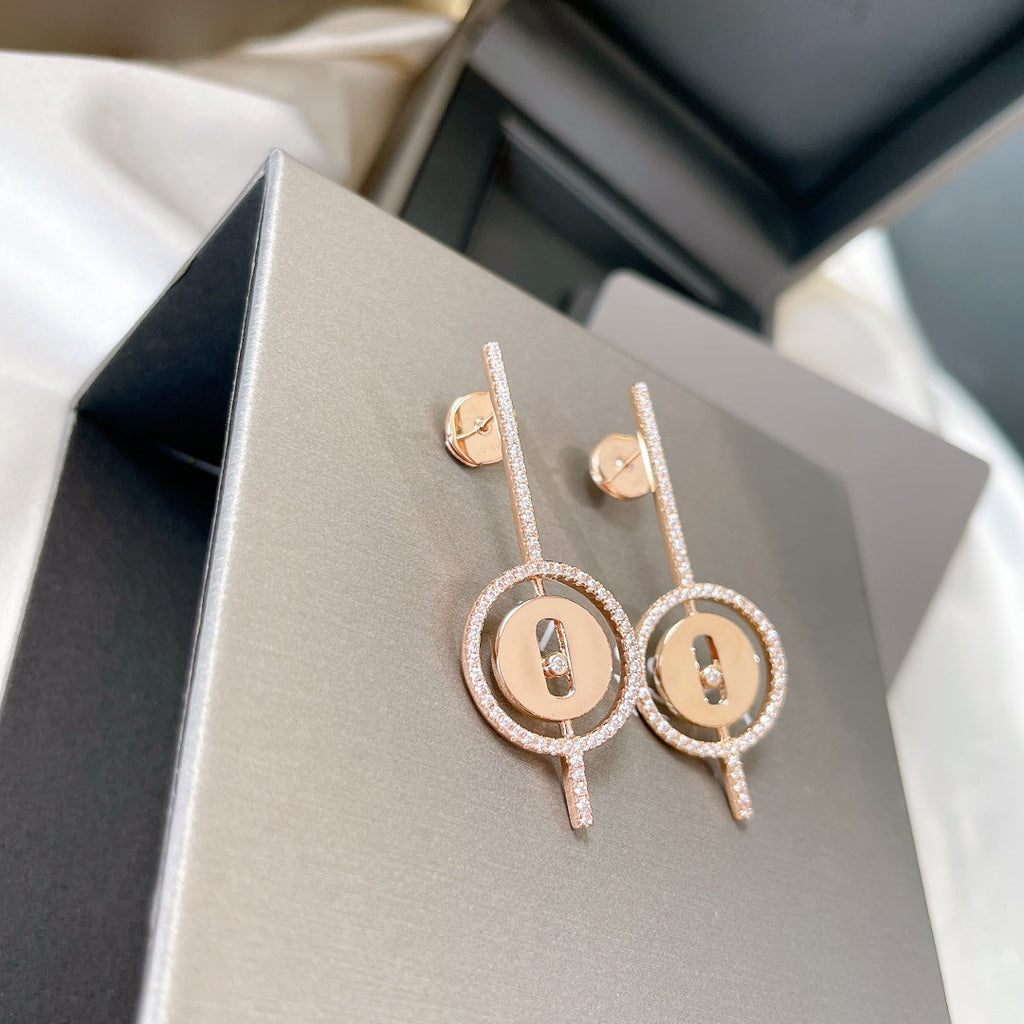[LUXE JEWELRY]LUCKY MOVE ARROW PINK GOLD DIAMOND EARRINGS
