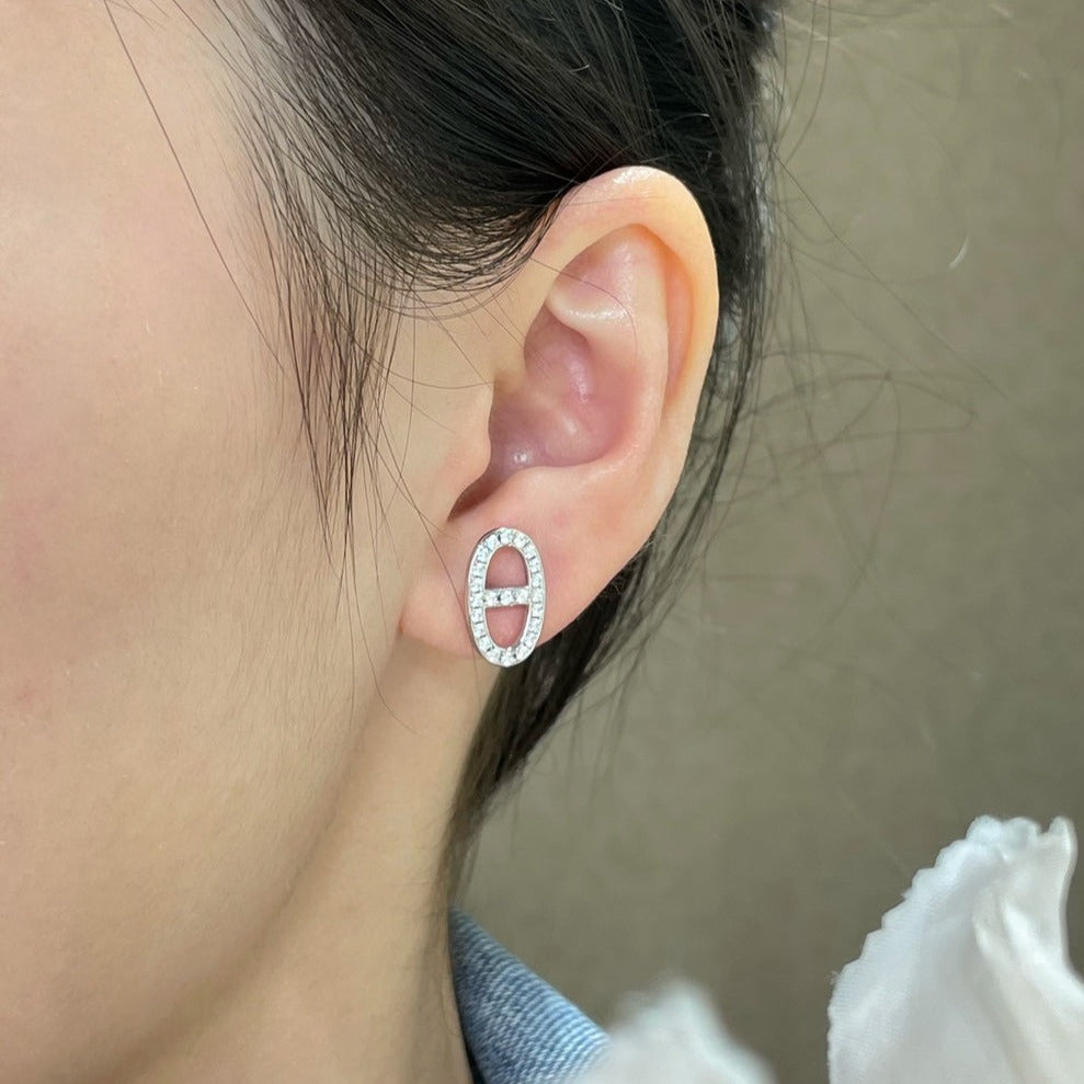 [LUXE JEWELRY]HM FULL DIAMOND PIG NOSE STUD EARRINGS