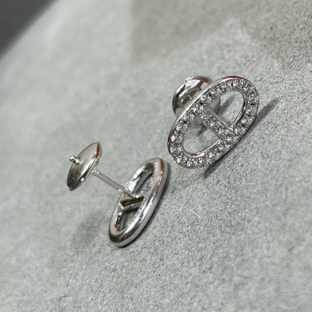 [LUXE JEWELRY]HM FULL DIAMOND PIG NOSE STUD EARRINGS