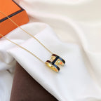 [LUXE JEWELRY]HM CLIC BLACK ENAMEL GOLD NECKLACE