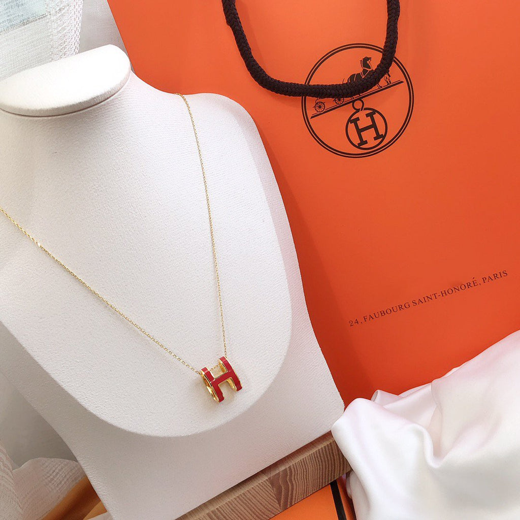 [LUXE JEWELRY]HM CLIC RED ENAMEL GOLD NECKLACE