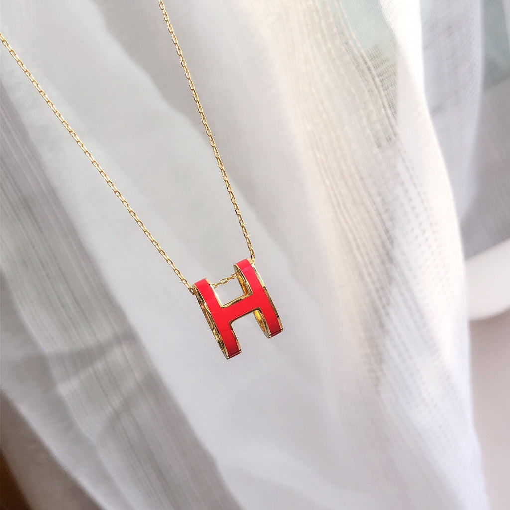 [LUXE JEWELRY]HM CLIC RED ENAMEL GOLD NECKLACE