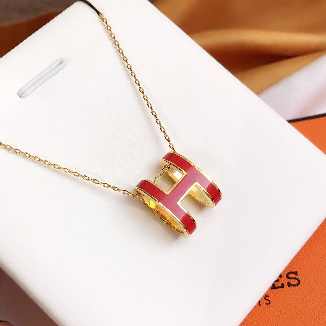 [LUXE JEWELRY]HM CLIC RED ENAMEL GOLD NECKLACE