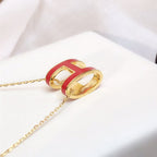 [LUXE JEWELRY]HM CLIC RED ENAMEL GOLD NECKLACE