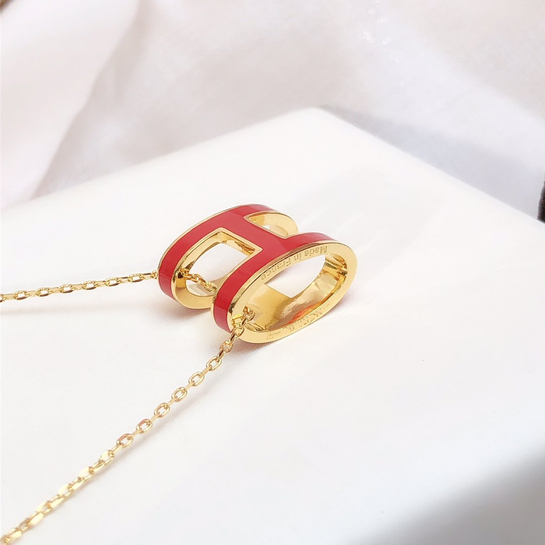 [LUXE JEWELRY]HM CLIC RED ENAMEL GOLD NECKLACE