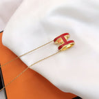 [LUXE JEWELRY]HM CLIC RED ENAMEL GOLD NECKLACE