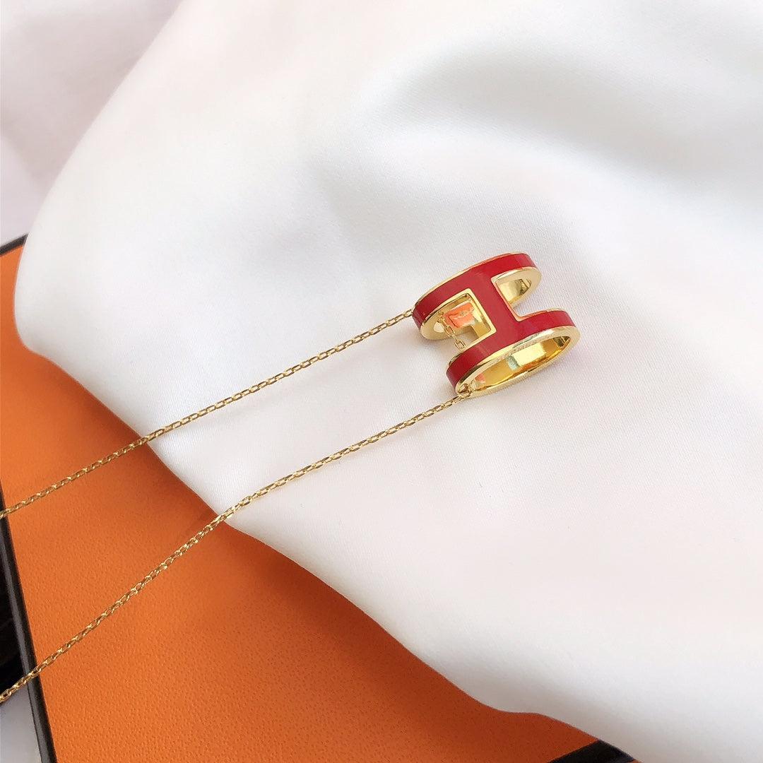 [LUXE JEWELRY]HM CLIC RED ENAMEL GOLD NECKLACE