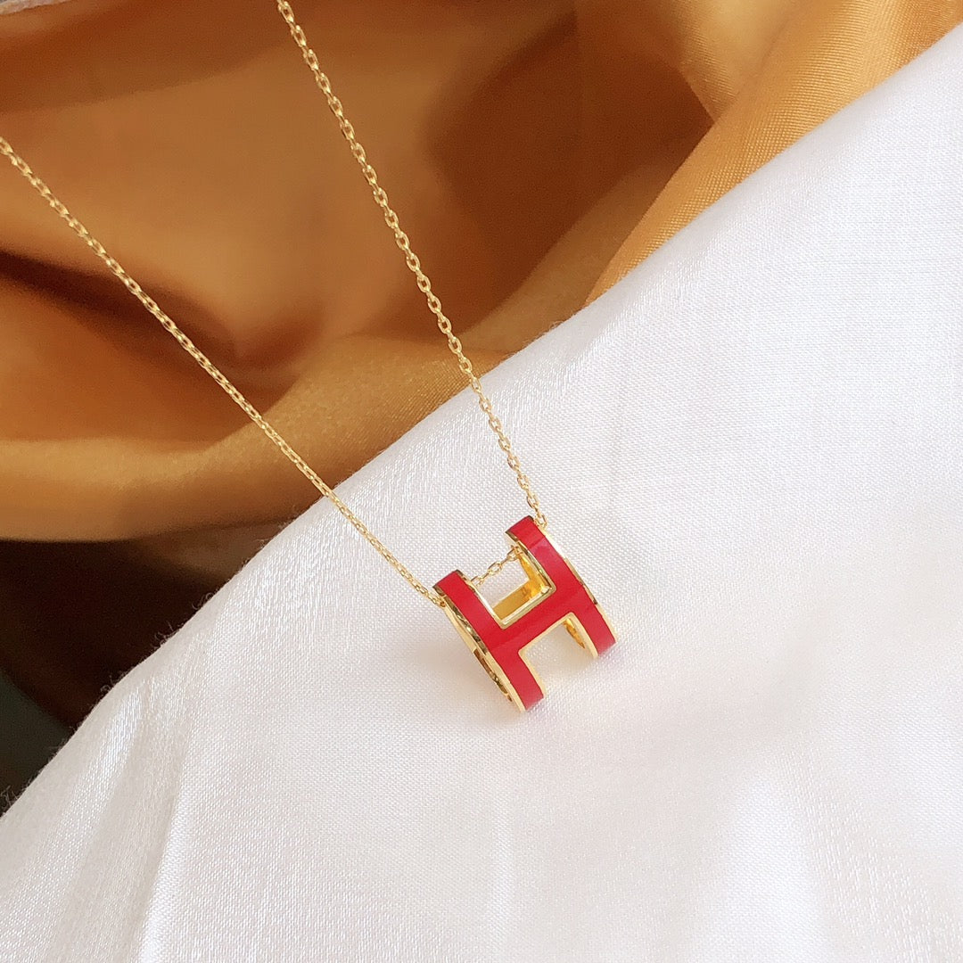 [LUXE JEWELRY]HM CLIC RED ENAMEL GOLD NECKLACE